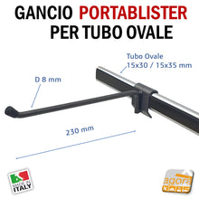 Carica l'immagine nel visualizzatore di Gallery, GANCI PORTABLISTER IN FILO D8 x 23cm ATTACCO BARRA OVALE 30x15 - 35x15 GRIGIO ATTREZZATURA NEGOZIO x barra ovale