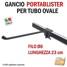 Carica l'immagine nel visualizzatore di Gallery, GANCI PORTABLISTER IN FILO D8 x 23cm ATTACCO BARRA OVALE 30x15 - 35x15 GRIGIO ATTREZZATURA NEGOZIO GANCIO ROBUSTO IN ACCIAIO