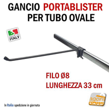 Carica l'immagine nel visualizzatore di Gallery, GANCI PORTABLISTER IN FILO D8 x 33cm ATTACCO BARRA OVALE 30x15 - 35x15 GRIGIO ATTREZZATURA NEGOZIO