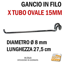 Load image into Gallery viewer, GANCIO IN FILO Ø 8 MM L275 X TUBO OVALE 15MM CR ESPOSIZIONE NEGOZIO PORTABLISTER 10pezzi