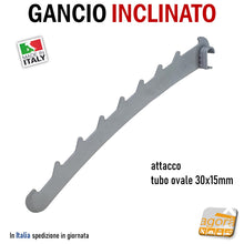 Carica l'immagine nel visualizzatore di Gallery, GANCIO INCLINATO BROCHE ATTREZZATURA NEGOZIO ATTACCO TUBO OVALE 30X15 GRIGIO GANCI PER NEGOZIO ABBIGLIAMENTO ESPOSIZIONE ABITI