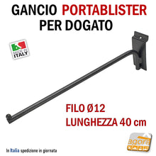 Carica l'immagine nel visualizzatore di Gallery, GANCI PORTABLISTER PER PANNELLO DOGATO cm 39 IN FILO D12mm GRIGIO ATTREZZATURA NEGOZIO ganci per arredo negozio a parete