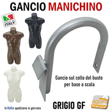 Carica l'immagine nel visualizzatore di Gallery, GANCIO BUSTO PER BASE MANICHINO A SCALA ATTACCO COLLO DONNA - UOMO - BAMBINO