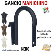 Carica l'immagine nel visualizzatore di Gallery, GANCIO STAFFA SUPPORTO PER MANICHINO NEGOZIO BUSTO X VETRINA NERO