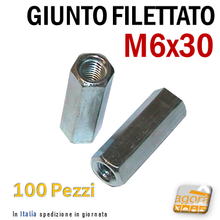 Carica l'immagine nel visualizzatore di Gallery, GIUNZIONE X BARRA FILETTATA M6 GIUNTO FILETTATO METRICO MA6 6X30 GIUNTO GIUNTI ZNB 100 PEZZI