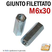Carica l'immagine nel visualizzatore di Gallery, GIUNZIONE X BARRA FILETTATA M6 GIUNTO FILETTATO METRICO MA6 6X30 GIUNTO GIUNTI ZNB