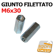 Carica l'immagine nel visualizzatore di Gallery, 10pz GIUNTI GIUNTO FILETTATO INSERTO DIAMETRO 6MM X30 ZINCATO ESAGONALE M6x30