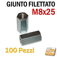 Carica l'immagine nel visualizzatore di Gallery, barilotto filettato metrico M8 giunzione filettata passante acciaio D8x25mm giunto giunti znb