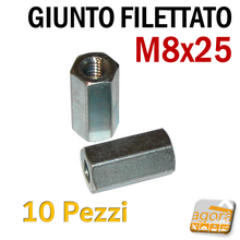 Carica l'immagine nel visualizzatore di Gallery, barilotto filettato metrico M8 giunzione filettata passante acciaio D8x25mm giunto giunti