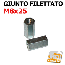 Carica l'immagine nel visualizzatore di Gallery, 10pz GIUNTI GIUNTO FILETTATO INSERTO DIAMETRO 8MM L25 ZINCATO ESAGONALE M8x25