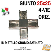 Load image into Gallery viewer, GIUNTO X TAVOLI E VETRINE 25X25 4-VIE ORIZ. NICHEL SATINATO NUOVO PER ESPOSITORI PIATTO