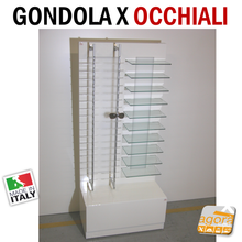 Carica l'immagine nel visualizzatore di Gallery, Gondola Espositore Ottica Porta Occhiali Illuminato LED con Cassettone su Ruote 36 posizioni e ripiani