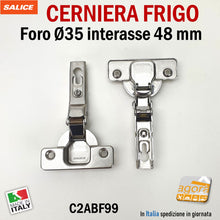 Carica l'immagine nel visualizzatore di Gallery, art. 114335 - CERNIERA PER MOBILETTO CON FRIGORIFERO INCASSATO CUCINA SALICE C2ABF99 IN ACCIAIO PLURIREGOLABILE COLLO DIRITTO FORO 35MM INT 48 - 6MM PER BATTUTA ESTERNA