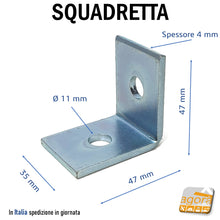 Carica l'immagine nel visualizzatore di Gallery, SQUADRETTA DI ASSEMBLAGGIO AD ANGOLO FORATA IN ACCIAIO ZINCATO - ANGOLARE DI FISSAGGIO IN METALLO mm 47x47 SPESSORE 4,0 mm Collegamento angolato a 90° VARIFIX, 2 fori tondi