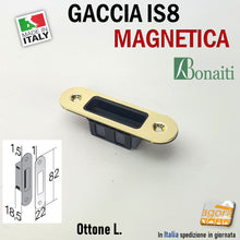 Carica l'immagine nel visualizzatore di Gallery, Riscontro Gaccia Ottone IS8 Magnetico Bonaiti per Serrature B-forty Scrocco Centrale CX Incontro mm 82x22 contropiastre per serrature porte interne