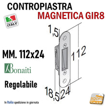 Carica l'immagine nel visualizzatore di Gallery, Riscontro Gaccia GIR8 Magnetico Bonaiti per Serrature Scrocco Centrale B-FORTY B-ITA B-SMART B-KLASS B-FIVE Cromo Opaco Contropiastra Gaccia Incontro 4GIR800095 schema tecnico misure