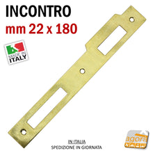 Carica l'immagine nel visualizzatore di Gallery, incontro riscontro gaccia bonaiti colore ottone ottonato frontale 22x180 rialzo aletta 5mm ricambio x serrature porte esterne o porte interne