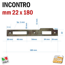 Carica l'immagine nel visualizzatore di Gallery, scheda dimensionale incontro riscontro gaccia bonaiti bronzata con aletta 5mm ricambio x serrature bonaiti ricambio door lock