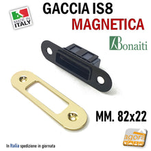 Carica l'immagine nel visualizzatore di Gallery, Contropiastra per serrature Bonaiti B - Forty B - Ita magnetiche frontale f 22x82mm ottonataRiscontro Gaccia Ottone IS8 Magnetico Bonaiti per Serrature B-forty Scrocco Centrale CX Incontro mm 82x22