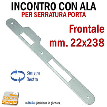 Carica l'immagine nel visualizzatore di Gallery, Riscontro Gaccia mm 238x22 con Ala 10mm cromo opaco x Serrature Porta Patent Incontro Contropiastra Reversibile