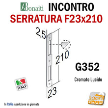 Carica l'immagine nel visualizzatore di Gallery, Riscontro Gaccia G352 Bonaiti 210x23 cromo x Serrature Meccaniche bordo semitondo sp 2,5 misure disegno tecnico dettagli disponibile