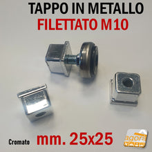 Carica l'immagine nel visualizzatore di Gallery, Tappi da mettere nel tubolare 25x25 filettati m10 per aggiungere le ruote o piedi regolabili a un tavolo scrivania telaio o altro