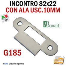 Carica l'immagine nel visualizzatore di Gallery, Riscontro Gaccia Cromo Opaco G185 Bonaiti 82x22 con ALA x Serrature B-BITTER Meccaniche ALA 42x10mm CONTROPIASTRA BORDO TONDO CON ALETTA 42X10MM ARGENTO