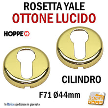 Carica l'immagine nel visualizzatore di Gallery, ROSETTA PORTA CHIAVE BOCCHETTA HOPPE CILINDRO YALE OTTONE LUCIDO D44 F71 CP M88KS 4012789696646 - 807193 -791262