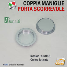Carica l'immagine nel visualizzatore di Gallery, Manigliette per porte scrigno scorrevoli da incassare in metallo finitura satinata foro 48mm
