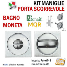 Carica l'immagine nel visualizzatore di Gallery, MANIGLIA PER PORTA SCORREVOLE BOCCHETTA SCRIGNO INCASSO FORO 48 QUADRATA 53x53 CROMO SAT BONAITI MQR BAGNO WC