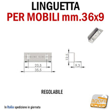 Carica l'immagine nel visualizzatore di Gallery, LINGUETTA L PER MOBILI SERRATURA ANTA CASSETTO MM.36X9H REGOLABILE ZINCATA 10PZ lastrina fermantina ferma frontale cassetto chiusura serratura mobile