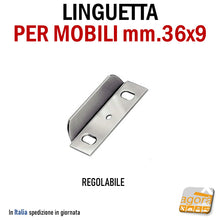 Carica l'immagine nel visualizzatore di Gallery, LINGUETTA L PER MOBILI SERRATURA ANTA CASSETTO MM.36X9H REGOLABILE ZINCATA 10PZ ferma antina