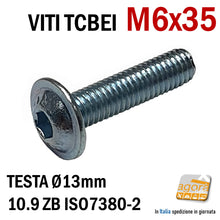 Carica l'immagine nel visualizzatore di Gallery, VITE VITI TCBEI FL M 6x35 ZINCATO BIANCO TESTA CILINDRICA BOMBATA BRUGOLA MA6 ISO 7380-2 10.9