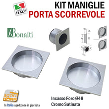Load image into Gallery viewer, manigliette maniglietta maniglia cieca chiusa per porta scrigno scorrevole satinata quadrata moderna design in kit economico pronta consegna Bonaiti