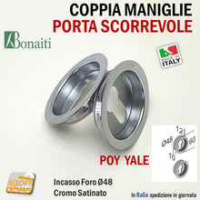 Carica l'immagine nel visualizzatore di Gallery, maniglia rosetta bocchetta kit guarnitura porte scorrevoli scrigno tonda bonaiti cromo satinata YALE per cilindri europei