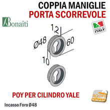 Carica l'immagine nel visualizzatore di Gallery, MANIGLIA PER PORTA SCORREVOLE BOCCHETTA SCRIGNO YALE INCASSO FORO 48 D60 CROMO SAT BONAITI POY8 CILINDRO 4XPOY00087