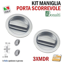 Carica l'immagine nel visualizzatore di Gallery, MANIGLIA PER PORTA SCORREVOLE BOCCHETTA SCRIGNO FORO 48 D57 DOPPIA-LEVA CROMO SAT TONDA 3XMDR000U7