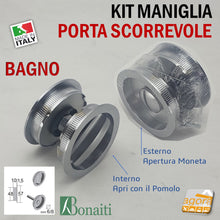 Carica l'immagine nel visualizzatore di Gallery, MANIGLIA PORTE SCORREVOLI BOCCHETTA LIBERO-OCCUPATO WC X BAGNO SICUREZ BAMBINI FORO 48 D57 CROMO SAT BONAITI