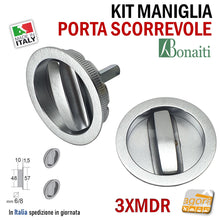 Carica l'immagine nel visualizzatore di Gallery, MANIGLIA PER PORTA SCORREVOLE BOCCHETTA SCRIGNO FORO 48 D57 DOPPIA-LEVA CROMO SAT TONDA