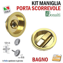 Carica l'immagine nel visualizzatore di Gallery, MANIGLIA PER PORTA SCORREVOLE BOCCHETTA LIBERO-OCCUPATO WC X BAGNO SICUREZ BAMBINI FORO 48 D57 OTTONE PORTA SCRIGNO SERRATURE