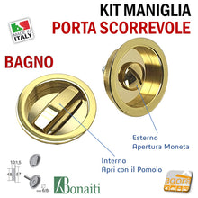 Carica l'immagine nel visualizzatore di Gallery, MANIGLIA PER PORTA SCORREVOLE BOCCHETTA LIBERO-OCCUPATO WC X BAGNO SICUREZ BAMBINI FORO 48 D57 OTTONE TONDA ROTONDA