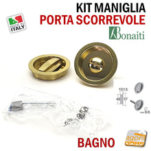Carica l'immagine nel visualizzatore di Gallery, MANIGLIA PER PORTA SCORREVOLE BOCCHETTA LIBERO-OCCUPATO WC X BAGNO SICUREZ BAMBINI FORO 48 D57 OTTONE X SCRIGNO