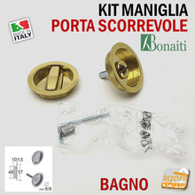 Carica l'immagine nel visualizzatore di Gallery, MANIGLIA PER PORTA SCORREVOLE BOCCHETTA LIBERO-OCCUPATO WC X BAGNO SICUREZ BAMBINI FORO 48 D57 OTTONE 4XMRT000G7