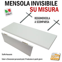 Carica l'immagine nel visualizzatore di Gallery, MENSOLA SU MISURA SUPPORTI INVISIBILI STAFFE NASCOSTE PRODUZIONE AL CM. Mensole personalizzate con reggimensola a scomparsa nascosti invisibili