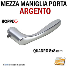 Carica l'immagine nel visualizzatore di Gallery, MANIGLIA PORTA HOPPE IN ALLUMINIO ARGENTO MEZZA MANIGLIA FEMMINA Q8x8 MILANO 143 maniglie per porte interne senza quadrotto