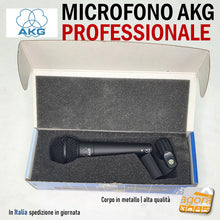Carica l'immagine nel visualizzatore di Gallery, MICROFONO PROFESSIONALE CABLATO AKG NERO L170MM IN METALLO CON SUPPORTO completo nella sua confezione