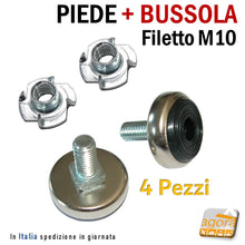 Carica l'immagine nel visualizzatore di Gallery, PIEDINO REGOLABILE FILETTATO M10 X 20MM DIAMETRO 35MM IN METALLO NICHELATO CON BUSSOLA GRAFFA X MOBILE