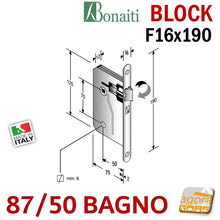 Carica l'immagine nel visualizzatore di Gallery, serratura porta bagno wc toilet bonaiti block frontale 16x190mm quadro 6x6mm S 87 entrata 50