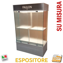 Carica l'immagine nel visualizzatore di Gallery, mobile gioielleria profumeria su ruote centrale illuminato con vetro e velluto chiave espositore gondola occhiali