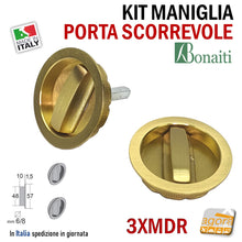Carica l'immagine nel visualizzatore di Gallery, MANIGLIA PER PORTA SCORREVOLE BOCCHETTA SCRIGNO FORO 48 D57 DOPPIA-LEVA OTTONE TONDA 2 LEVE